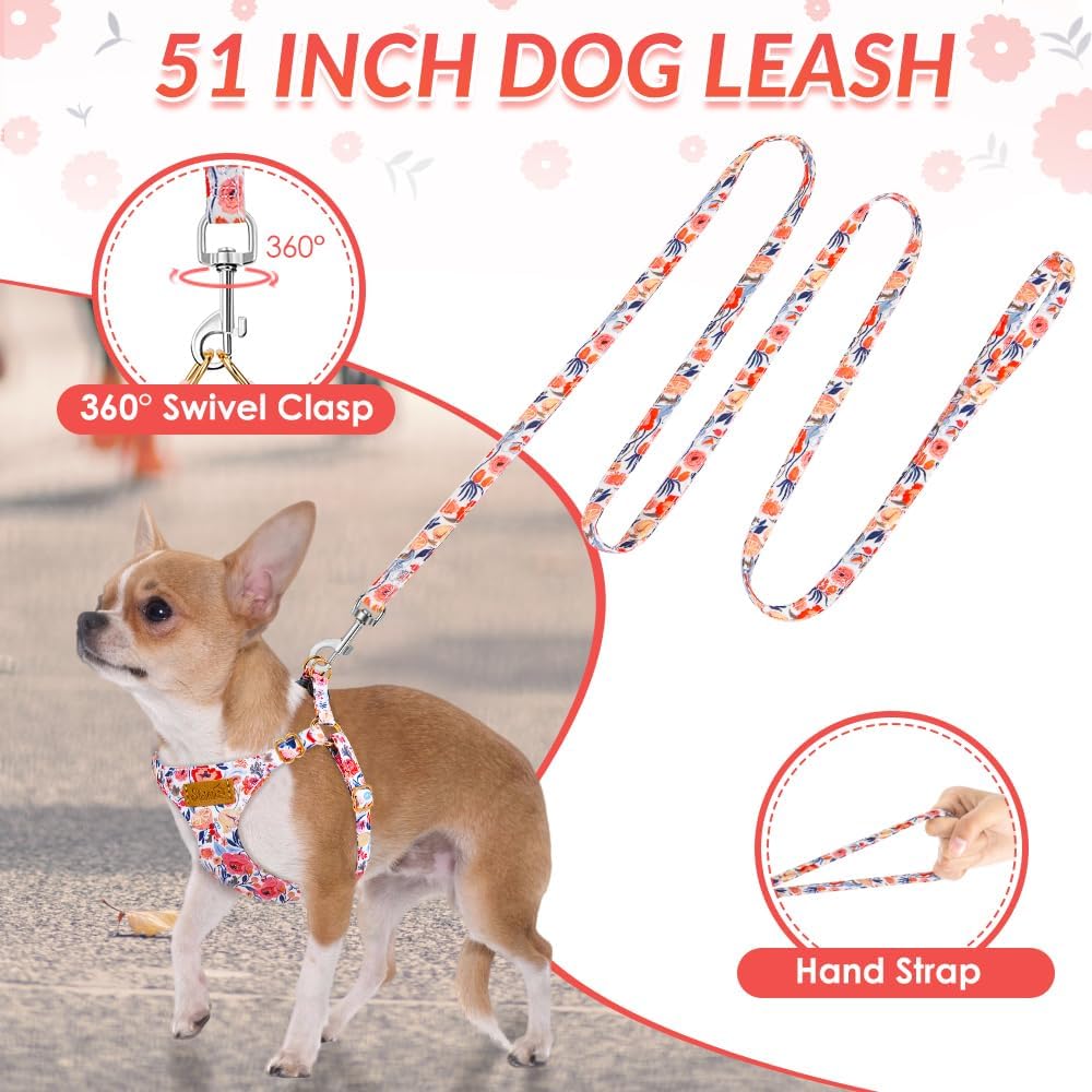 SlowTon No Pull Dog Harness with Leash for Small Medium Dogs, Flower XXS