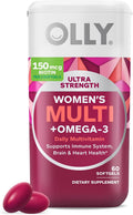 OLLY Ultra Strength Women's Multi Softgels, Overall Health and Immune Support, Omega-3s, Iron, Vitamins A, D, C, E, B12, Daily Multivitamin, 30 Day Supply - 60 Count