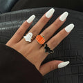 MALOYANVE 3Pcs Halloween Rings Set Pumpkin Ghost Bat Enamel Open Ring