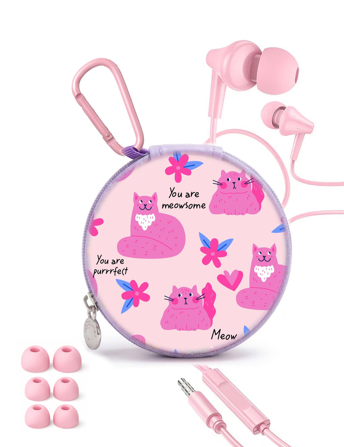 Teens Wired Earbuds with Case, 3.5mm Headphones for School,Berry Bows
