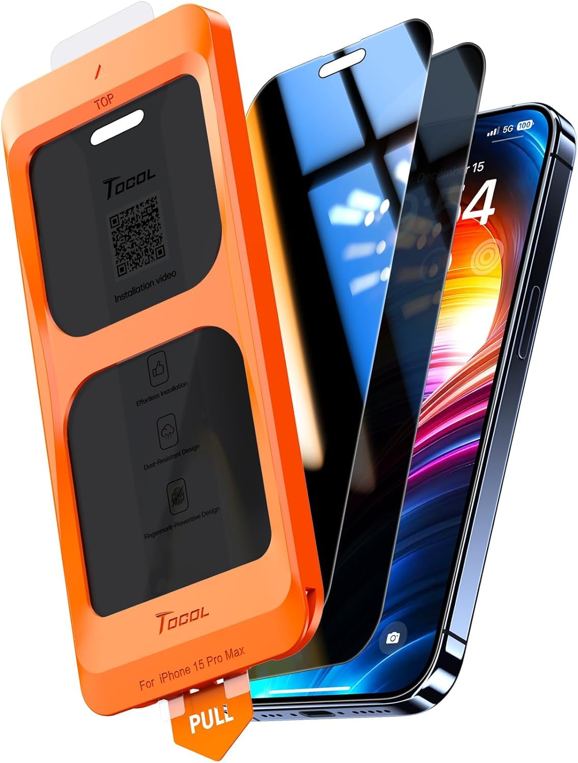 TOCOL for iPhone 15 Pro Screen Protector, Easy Installation