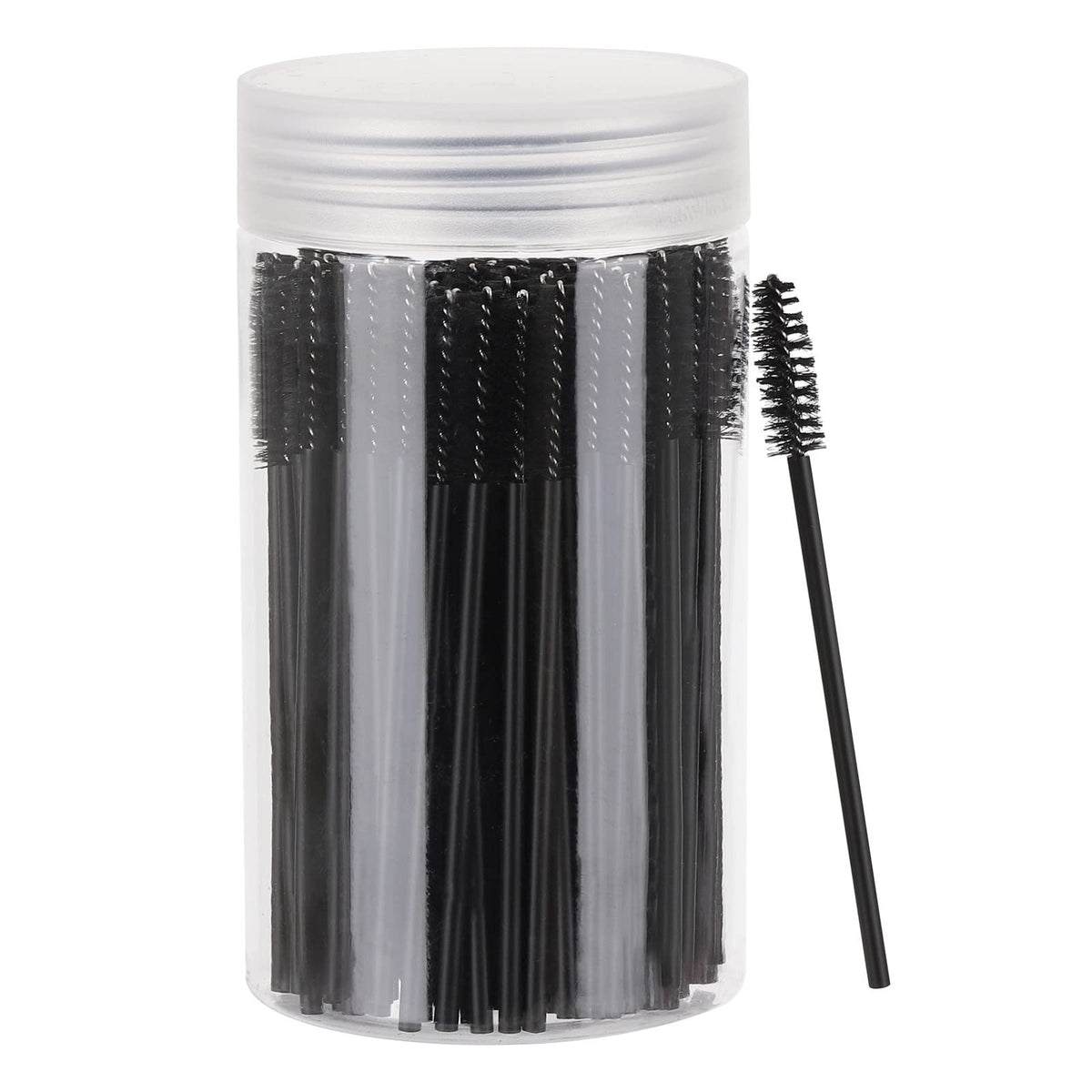 100 Pcs Disposable Mascara Wands, Crystal Eyebrow Spoolies Brush for Eyelash Extensions, Black Lash Brushes with Container