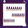 Halloween Long Stiletto Press on Nails Glossy Purple Glitter Acrylic False Nails 24Pcs Sparkly Fake Nail Black Bats Gel Glue on Nail French Tips Stick on Fingernails for Coquette Women Girls