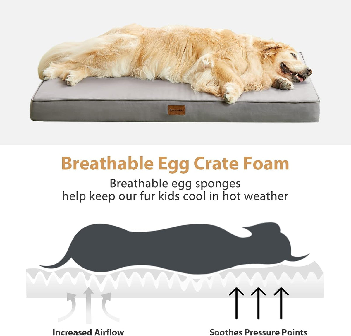 BFPETHOME Outdoor Dog Beds for Large Dogs, Waterproof Dog Bed for Medium, Large, Extra Large Dogs, Orthopedic Pet Bed with Removable Washable Cover, Egg Crate Foam Pet Bed Mat. (36 x 27 in, Grey)