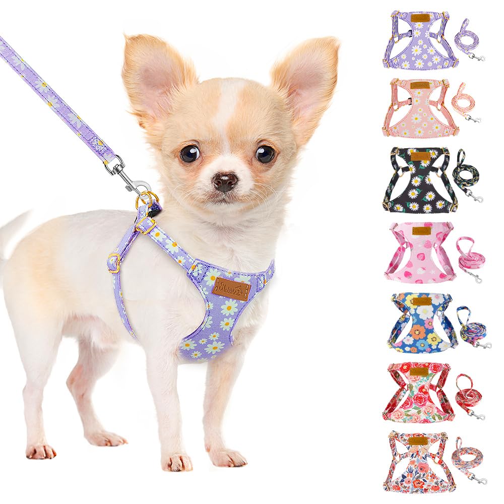 SlowTon No Pull Dog Harness with Leash for Small Medium Dogs, Flower XXS