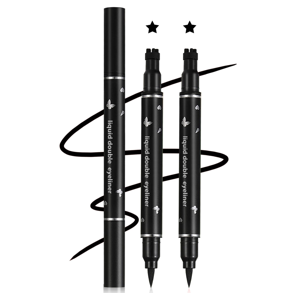 5PCS Double-headed Liquid Winged Black Eyeliner Stamp Pen Set | Eye Liner Pencil Long-lasting Waterproof, Stamp Eyeliner Set for Eye Makeup - Star, Heart, Flower, Butterfly, Triangle