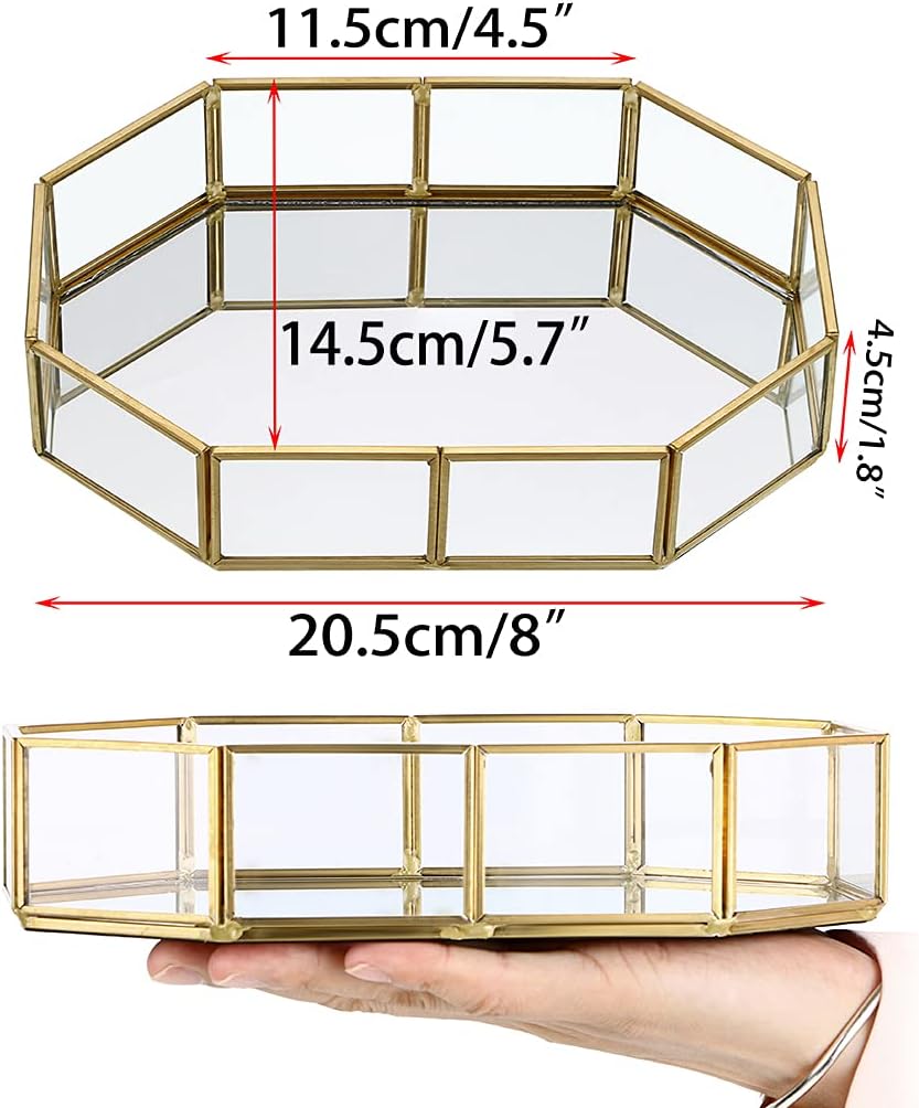 Hipiwe Mirror Glass Vanity Tray - Gold Ornate Makeup Organizer Perfume Tray