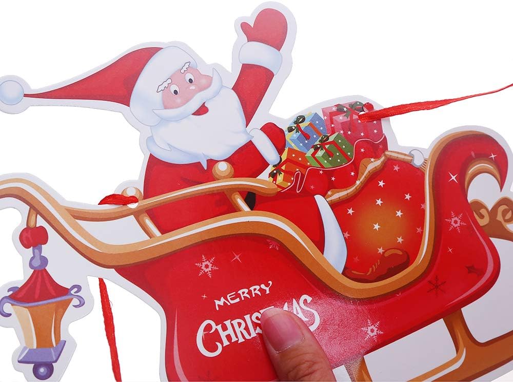 9 PCS Christmas Paper Banners Flags Santa and Reindeers Bunting Garlands for Door Wall Window Hanging Decoration Christmas Party Favor Supplies