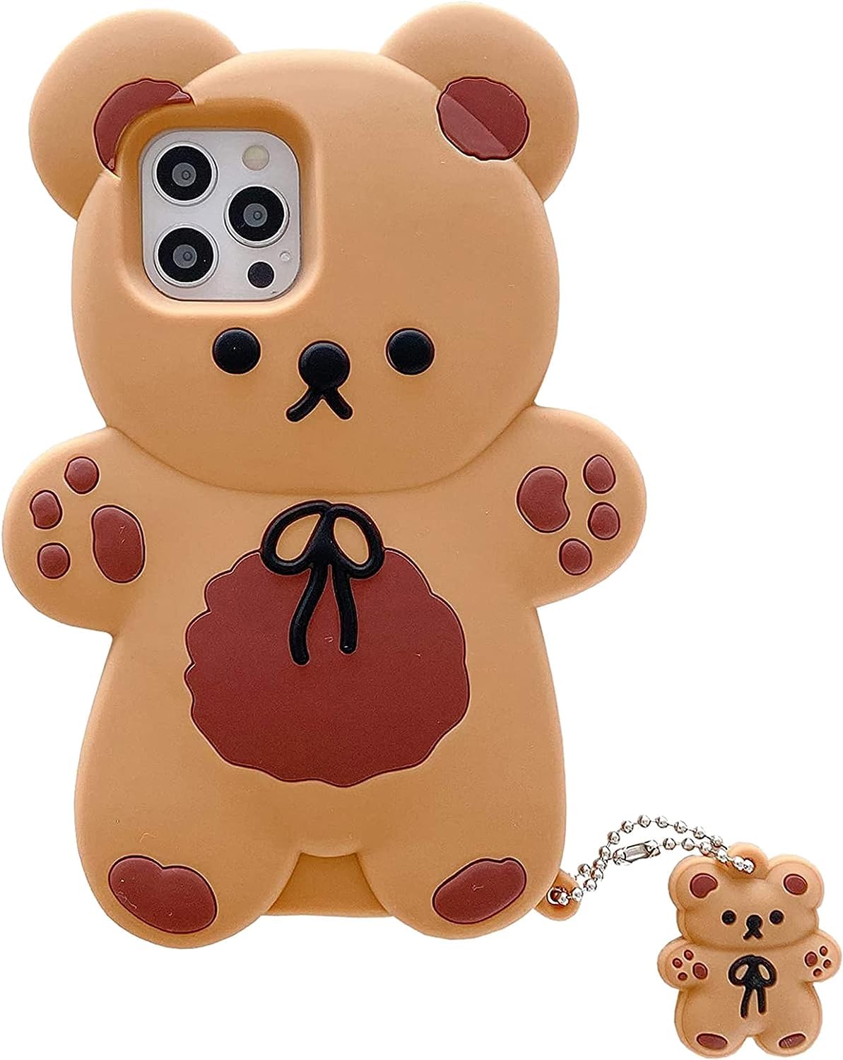 Case for iPhone 11 with Strap Lanyard Keychain Cute Bear Cookie Kawaii Funny Soft Silicone Shockproof Protective Cover for Women Girls