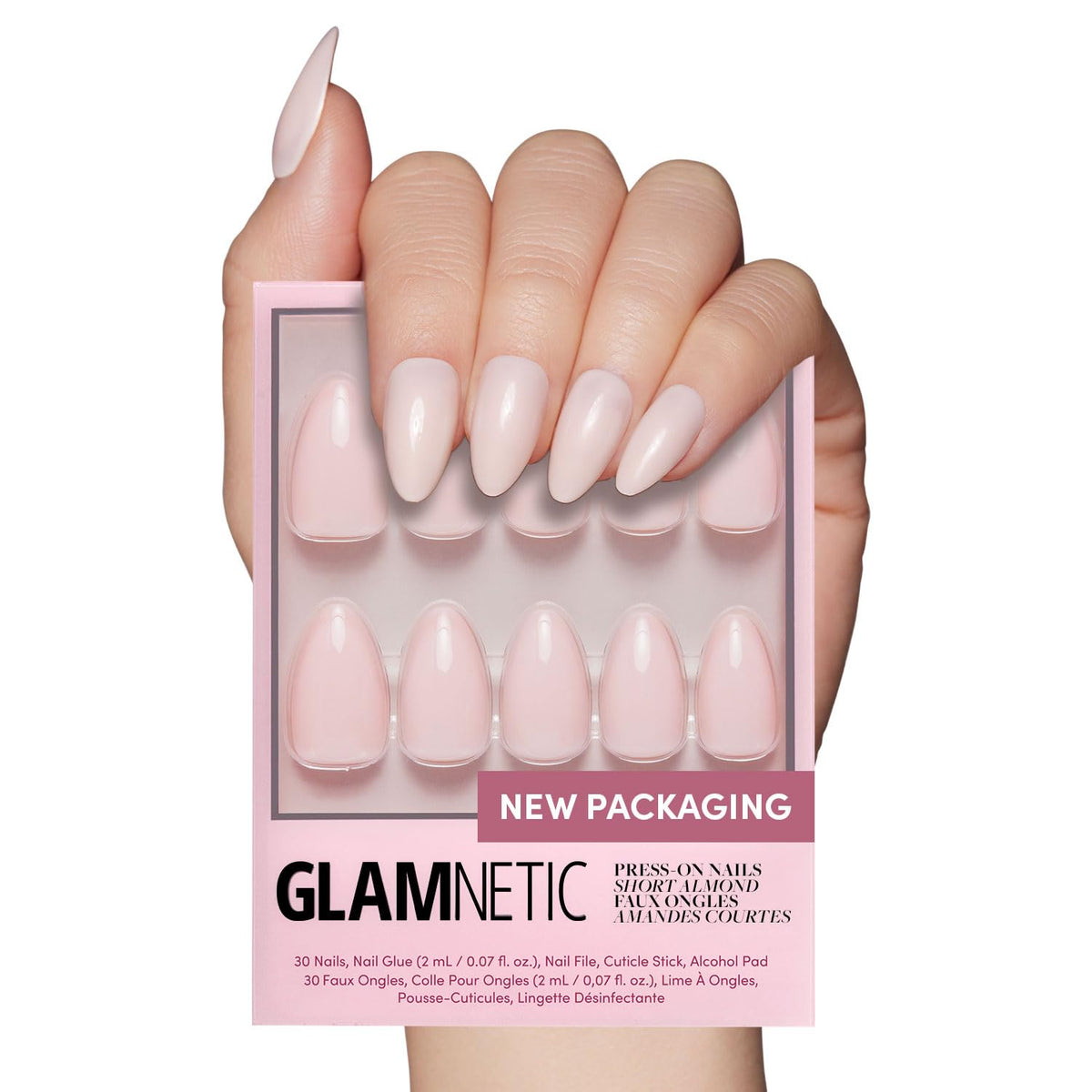 Glamnetic Press On Nails - Short Round, Glossy Fake Nails 30 Pc Full Kit | Neutral press on nails, 12 sizes. Everyday glue-on set. Waterproof, chip-resistant, up to 2 weeks wear