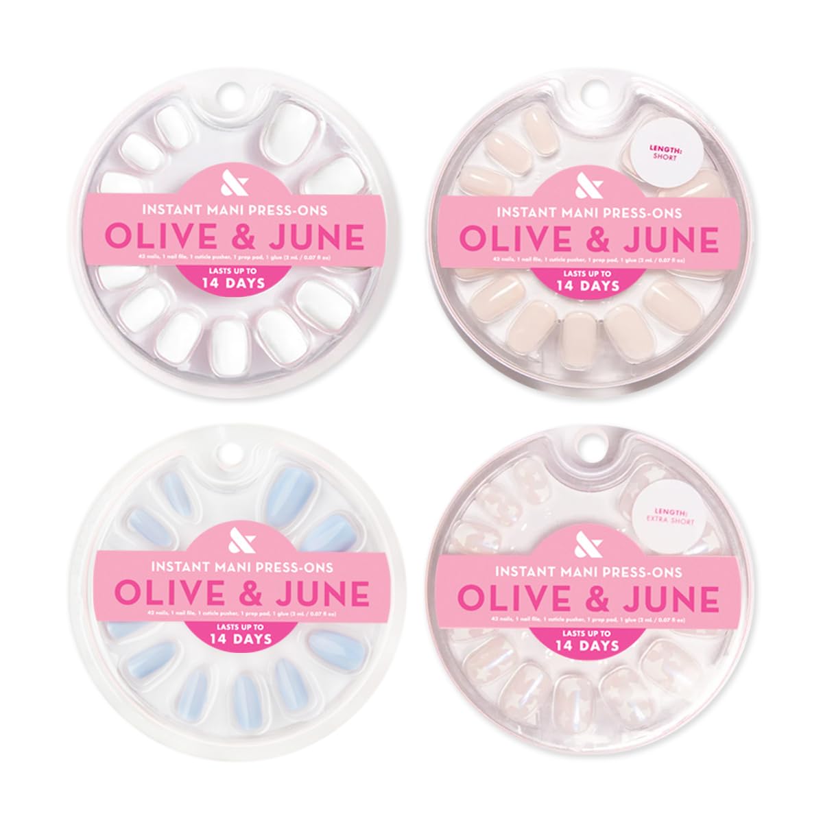 Olive & June Instant Mani Press-On Nails, HZ Velvet, Short, Round | Salon-quality glue-on manicure kit; 42 non-toxic fake nails in 21 sizes, recycled materials, realistic look, lasts 14 days