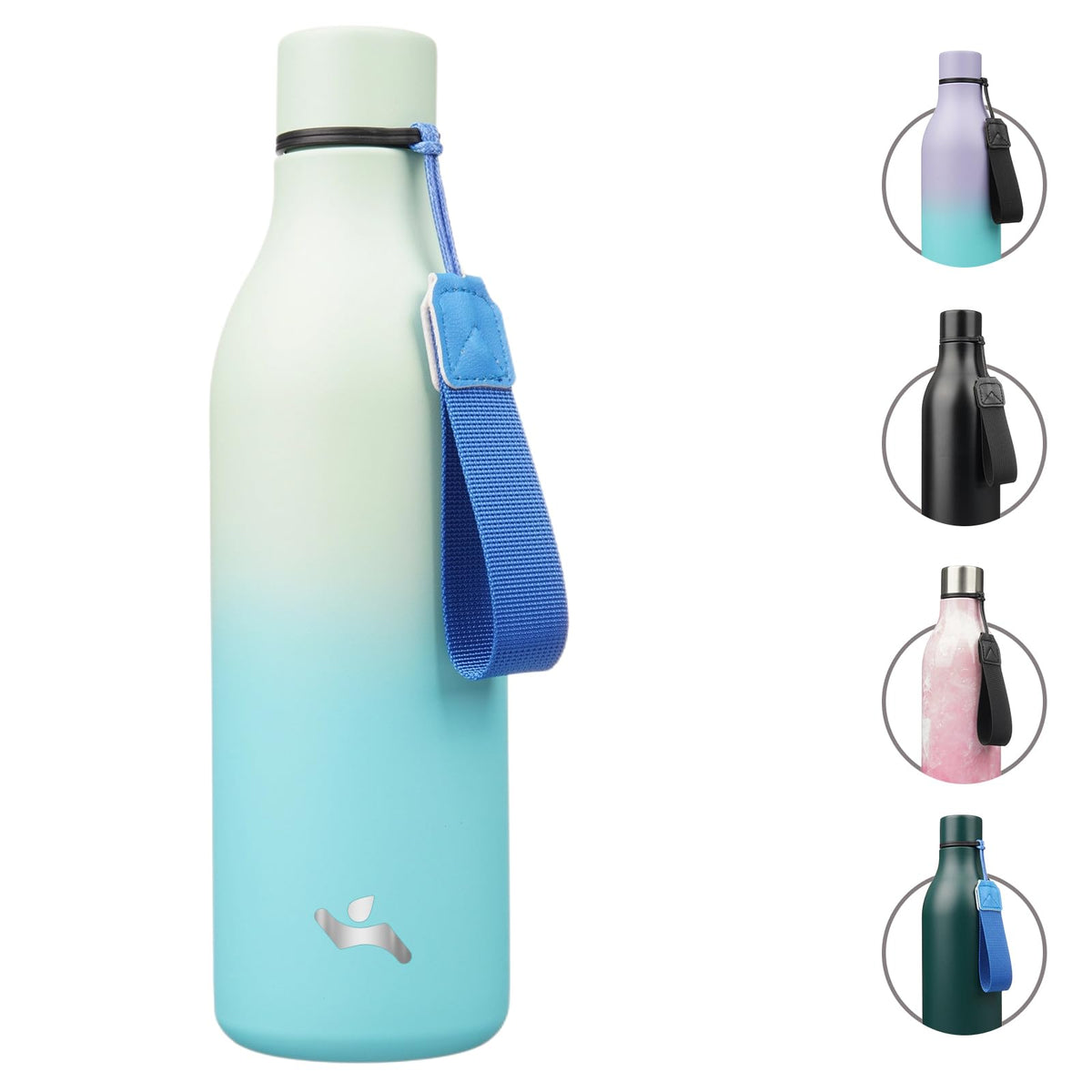 Konokyo Insulated Water Bottle with Strap,18 oz Double Wall Stainless Steel Vacuum Bottles Metal Water Flask,Macaron Green