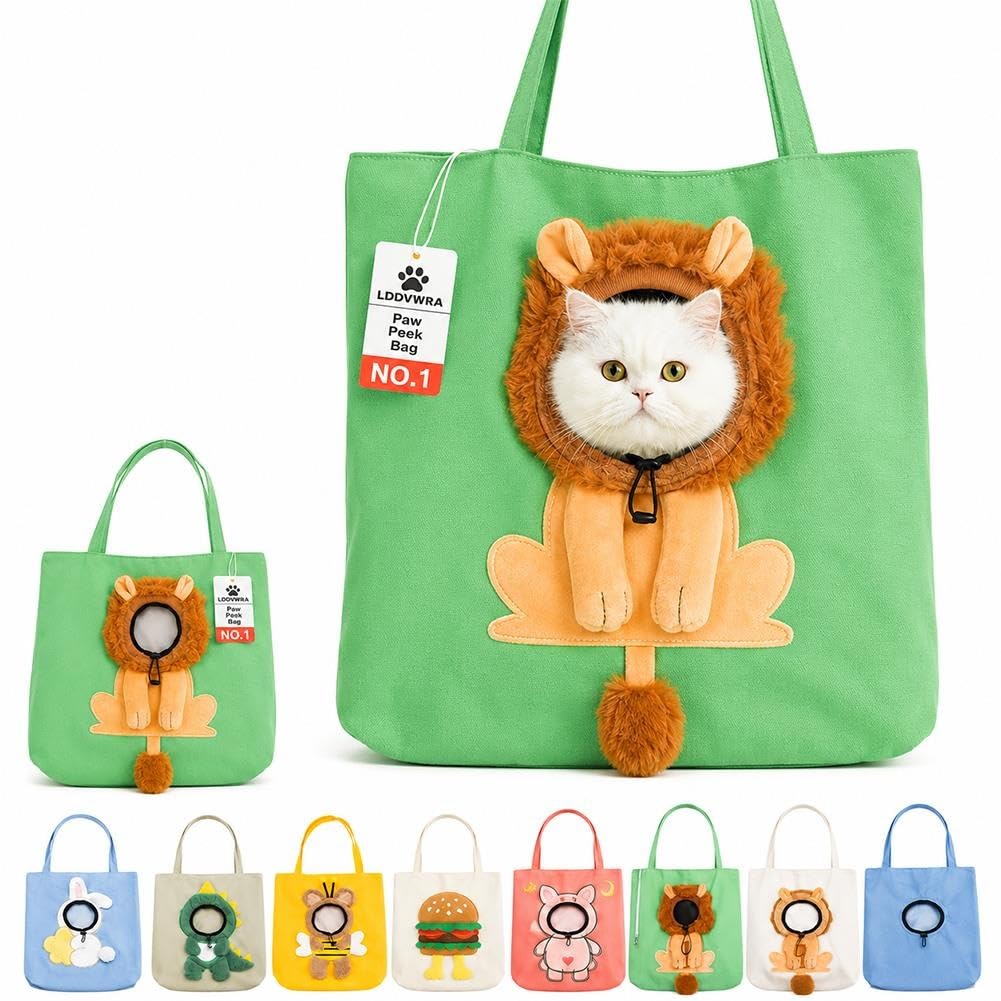 Paw Peek Bag Cute Head Shape Canvas Pet Travel Carrier Tote