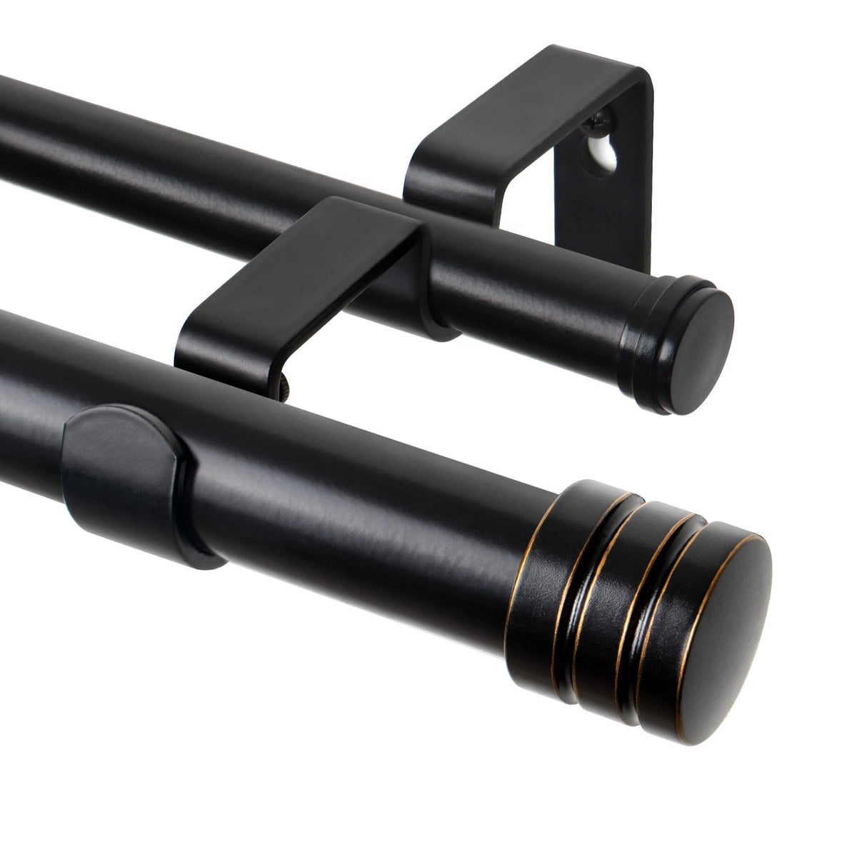 TONIAL 1 Inch Double Curtain Rods for Windows 66 to 120 Inch, Black, | Heavy Duty Dual Drapey Rod 32 to 144 Inch, Decorative Adjustable for Living Room, with Classic Finial, 33lbs Weight Capacity