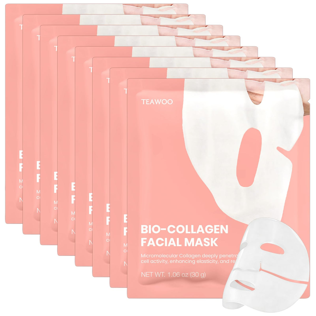 TEAWOO Rice Deep Collagen Face Mask, 8 EA, Overnight Facial Mask | Moisturizing and Hydrating Facial Mask, Contains Ceramide & Collagen for Glass Glow Skin, Korean Skincare, 38g x 8 EA