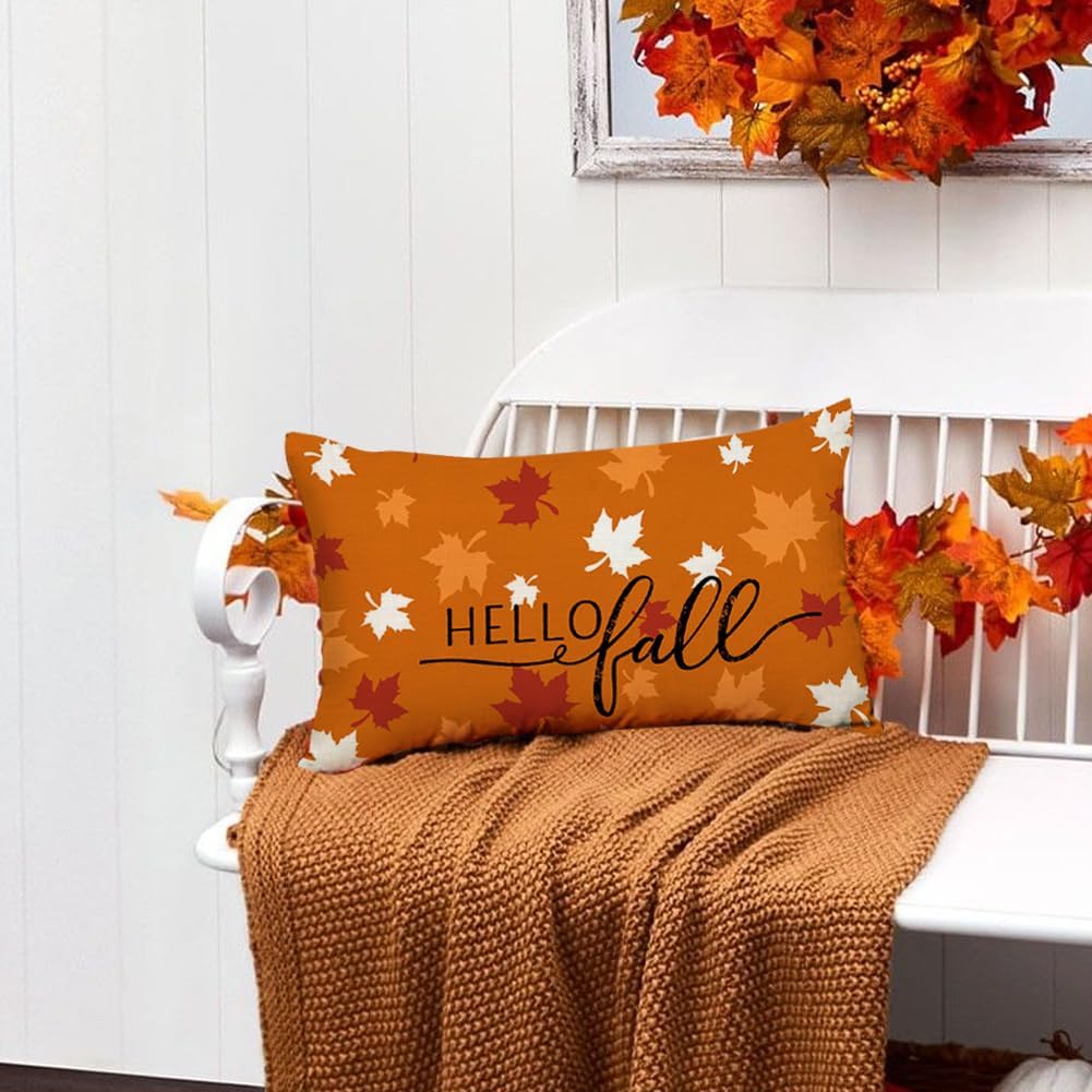 RABUSOFA Rust Orange Maple Leaves Fall Pillow Covers 12x20 Inch