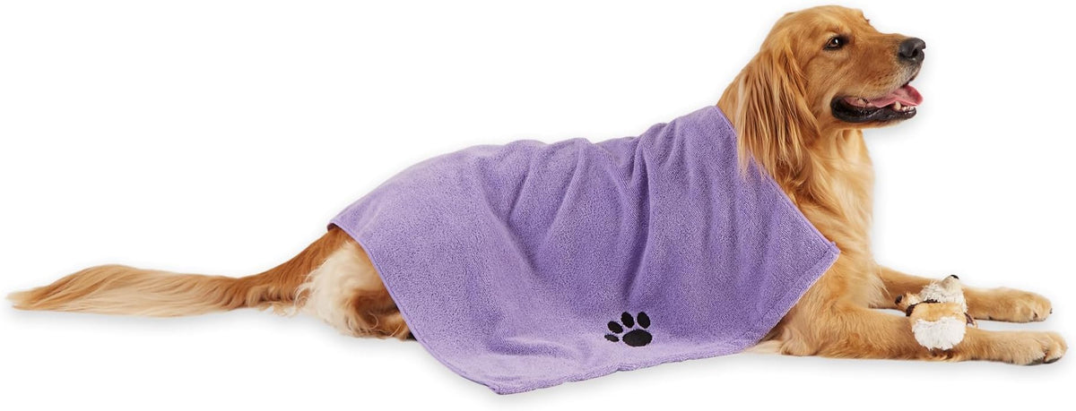 Bone Dry Pet Grooming Towel Collection Absorbent Microfiber X-Large, 41x23.5", Embroidered Gray