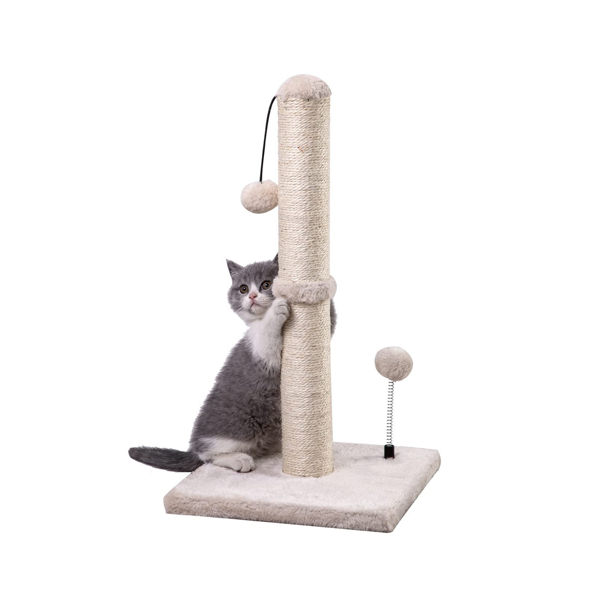 MECOOL 34” Tall Cat Scratching Post Premium Basics Kitten Scratcher Sisal Scratch Posts Trees with Hanging Ball for Indoor Cats, Beige