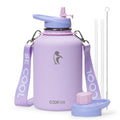Coolflask Water Bottle with Straw, 40 oz Insulated Metal Water Flask with Straw & Spout Lids, Stainless Steel Double Wall Vacuum, Keep Cold 48h Hot 24h, Leak Proof, BPA-Free, Apricot Pink