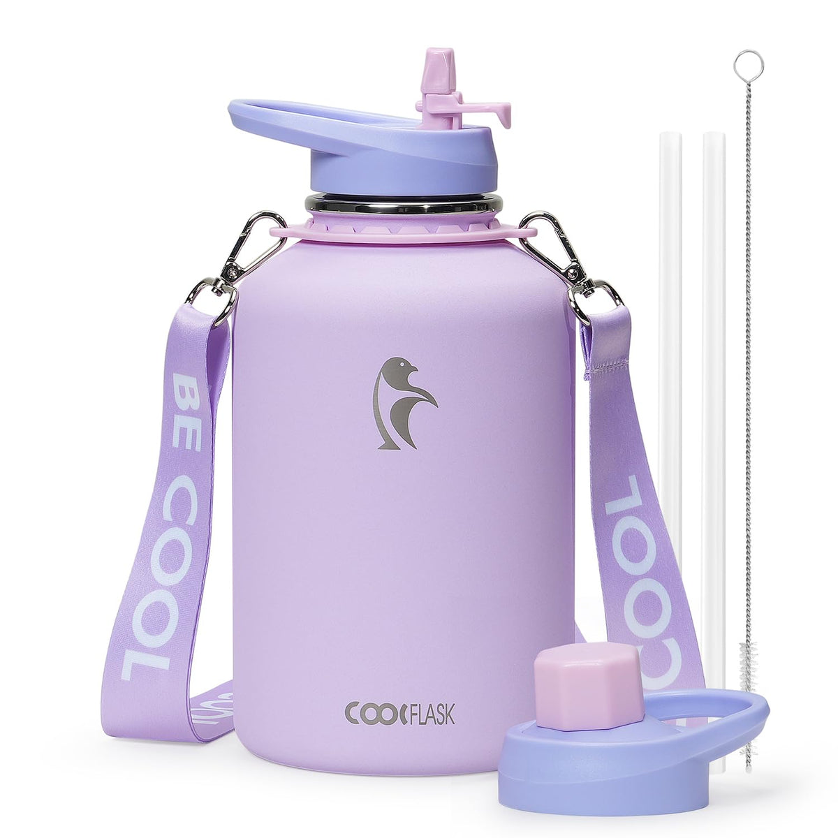 Coolflask Water Bottle with Straw, 40 oz Insulated Metal Water Flask with Straw & Spout Lids, Stainless Steel Double Wall Vacuum, Keep Cold 48h Hot 24h, Leak Proof, BPA-Free, Apricot Pink
