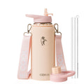 Coolflask Water Bottle with Straw, 40 oz Insulated Metal Water Flask with Straw & Spout Lids, Stainless Steel Double Wall Vacuum, Keep Cold 48h Hot 24h, Leak Proof, BPA-Free, Apricot Pink