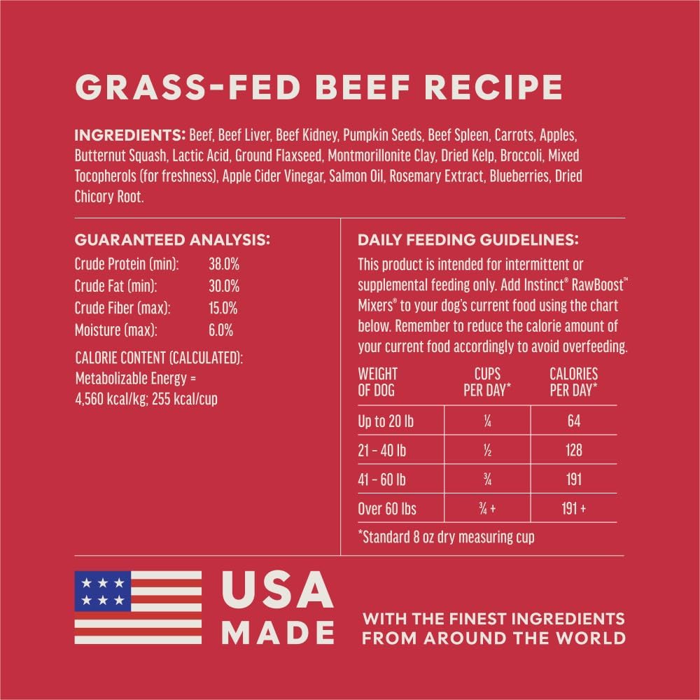 Instinct RawBoost Mixers, Freeze Dried Dog Food Topper, Grain-Free Recipe - All Natural Beef, 14 oz. Bag