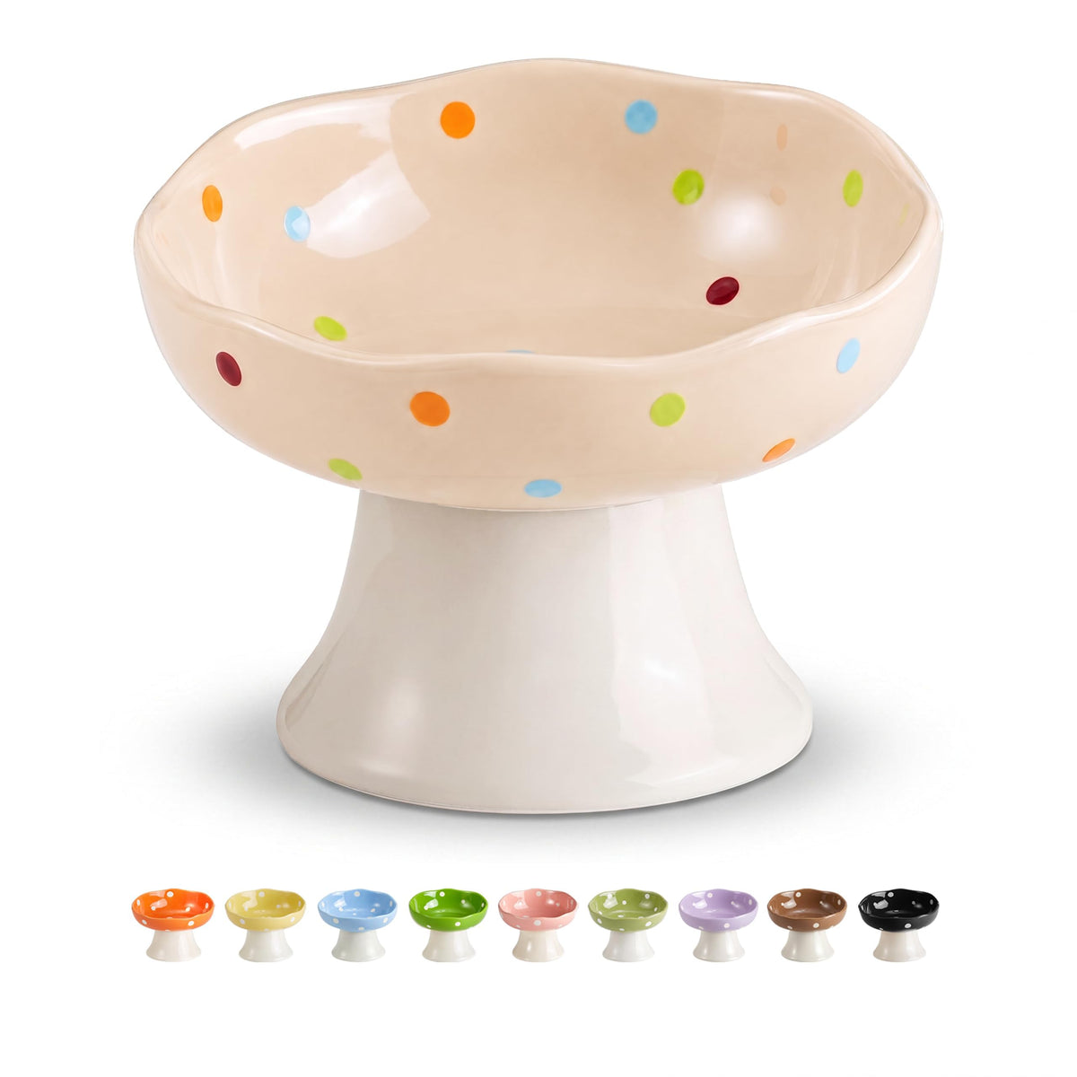 Orange Mushroom Cat Bowl, Elevated Ceramic Bowl for Cats