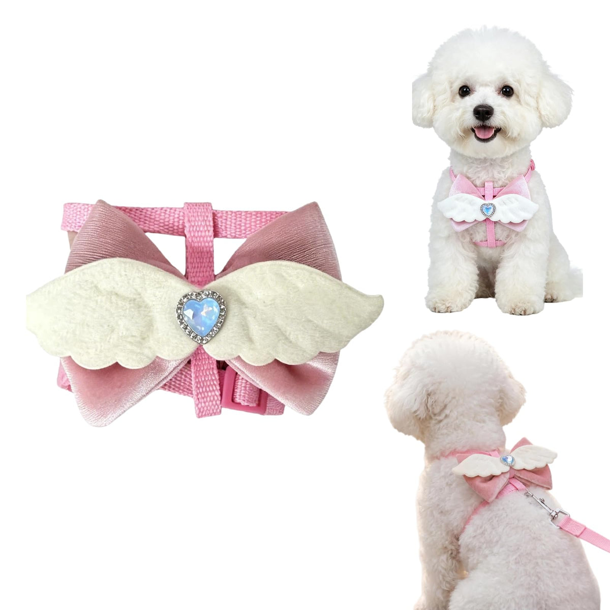Pink Leash and Bow H-Shaped Design Harness for Small Cats Dogs, Proof Soft Adjustable Vest Easy Control Breathable Harnesses for Small Cats Dogs (S 2-7LBS)