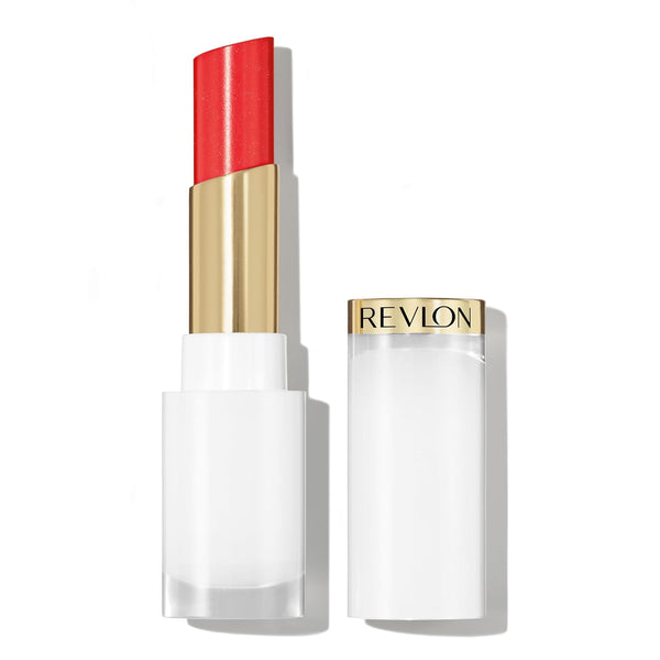 REVLON Super Lustrous Glass Shine Balm, Sheer Glossy Tinted Lip Balm, Hydrating Formula with Hyaluronic Acid, Aloe & Rose Quartz, 020 Glaring Red, 0.11 oz