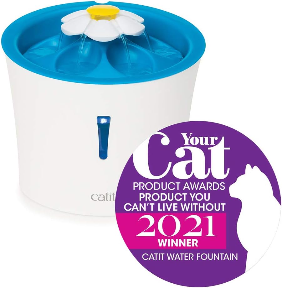 Catit LED Flower Fountain with Triple Action Filter, Cat Drinking Water Fountain, Blue, 3 L
