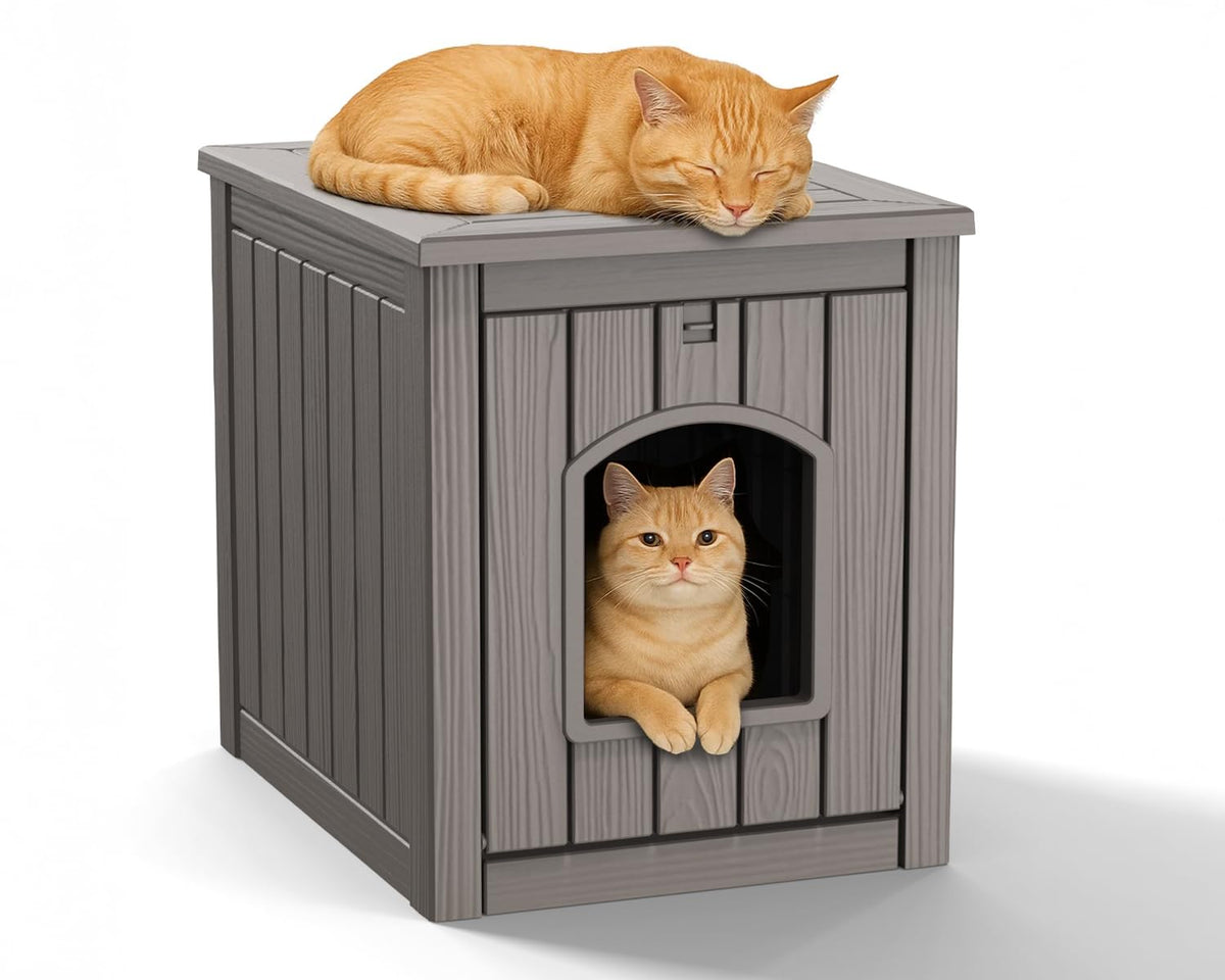 DRATO Outdoor Cat House -Weatherproof Resin Cat Houses for Cats, Durable, Easy Assembly,cat Igloo Outdoor，Durable & Insulated Shelter for Garden, Patio, or Backyard（Black，18.46 * 23.62 * 21.42）