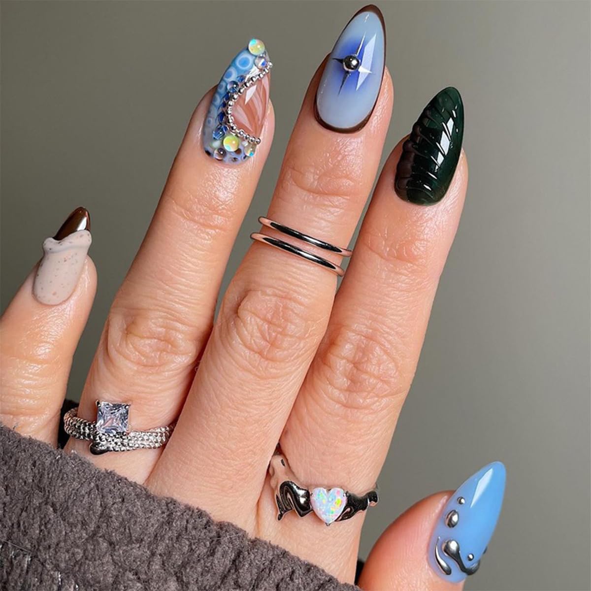 Halloween Press on Nails Almond Medium Fake Nails Black White Gradient Glue on Nail Goth False Nails with Bat Spider Web Designs Glossy Reusable Stick on Nail for Women Girls 24Pcs