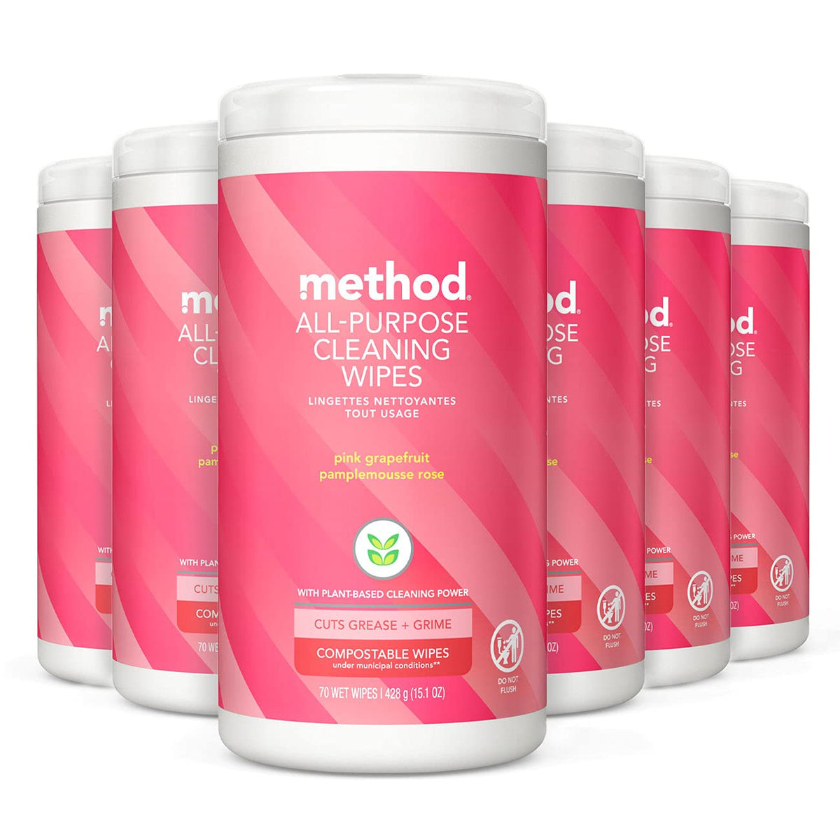 Method All-Purpose Cleaning Wipes, Pink Grapefruit, Multi-Surface, Compostable, 70 Count (Pack of 1)