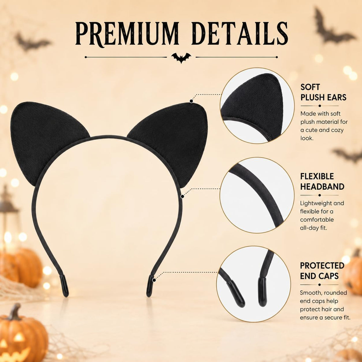 Cat Ears Headband for Women, Soft Plush Halloween Costume Accessory