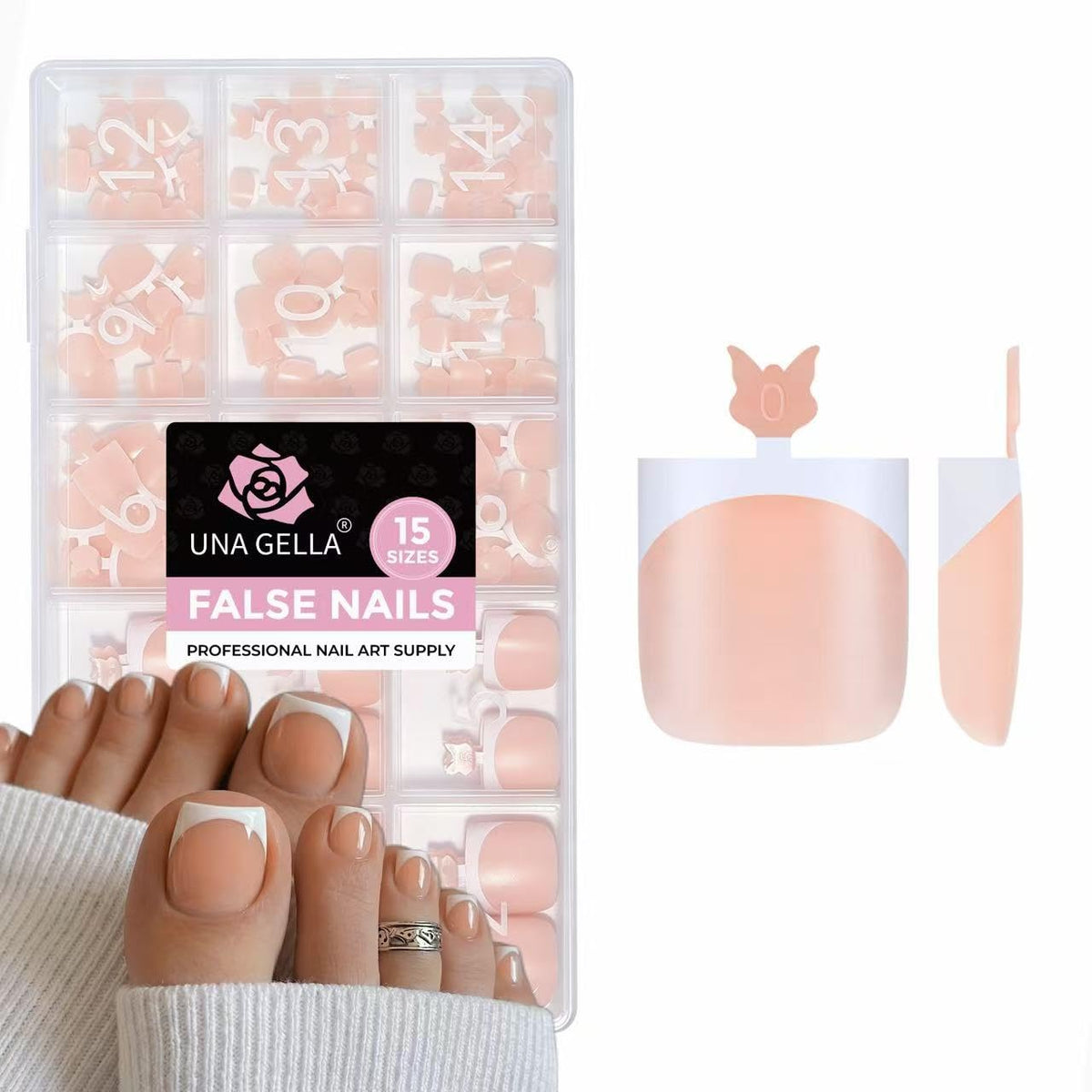 UNA GELLA French Toe Nail Press Ons, Pre-Etched 15 Sizes Sharp Square Berry Pink 180Pcs Press On Toenails False Toes Soft Gel Square Full Cover Fake Toenails for Nail Extensions DIY Salon Pedicure