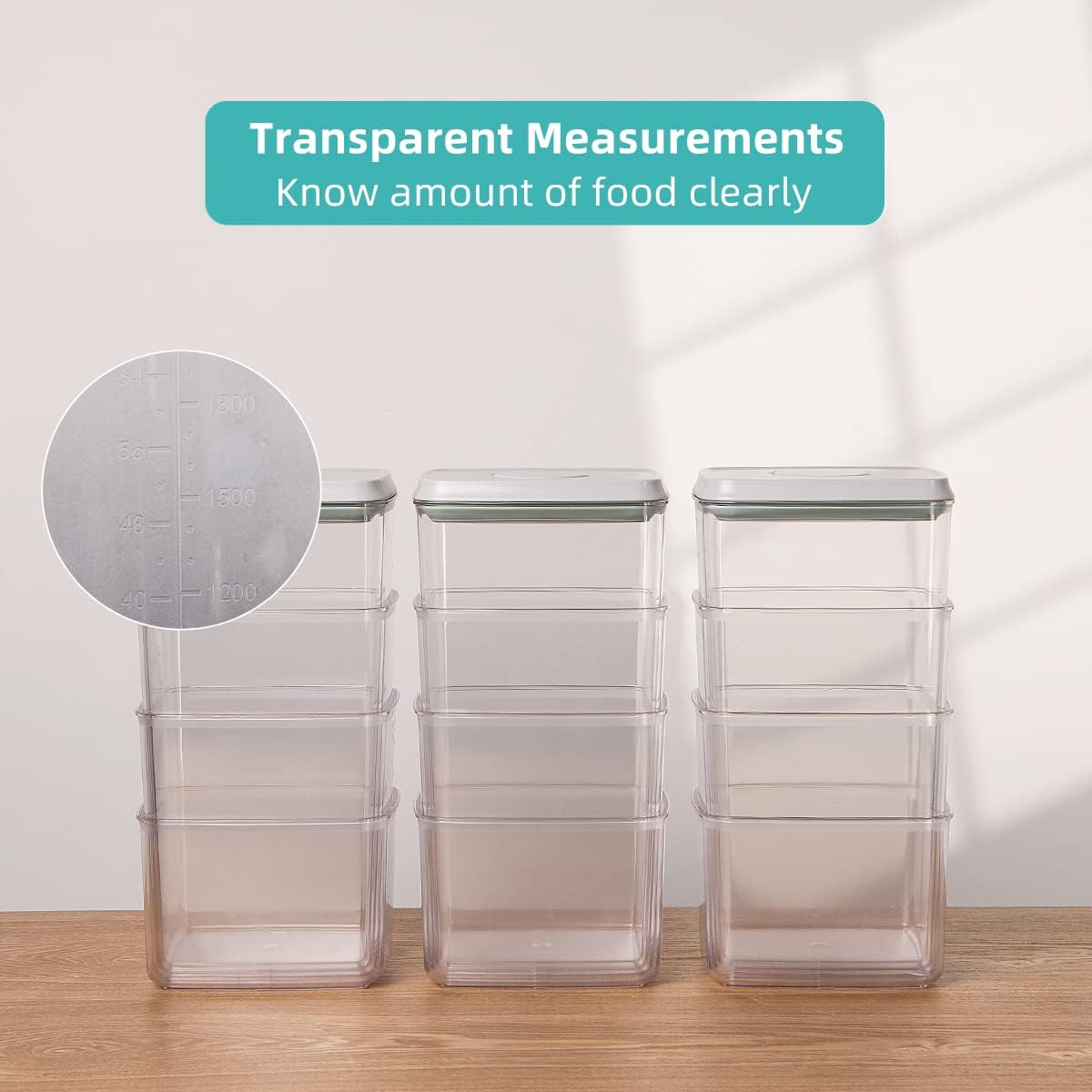 Pop Airtight Food Storage Containers with Lids for Kitchen Pantry Organizing Stackable Container for Cereal Snack Flour Sugar Coffee Spaghetti -12 Pcs(1.2, 2.0, 2.7, 3.3qt)*3