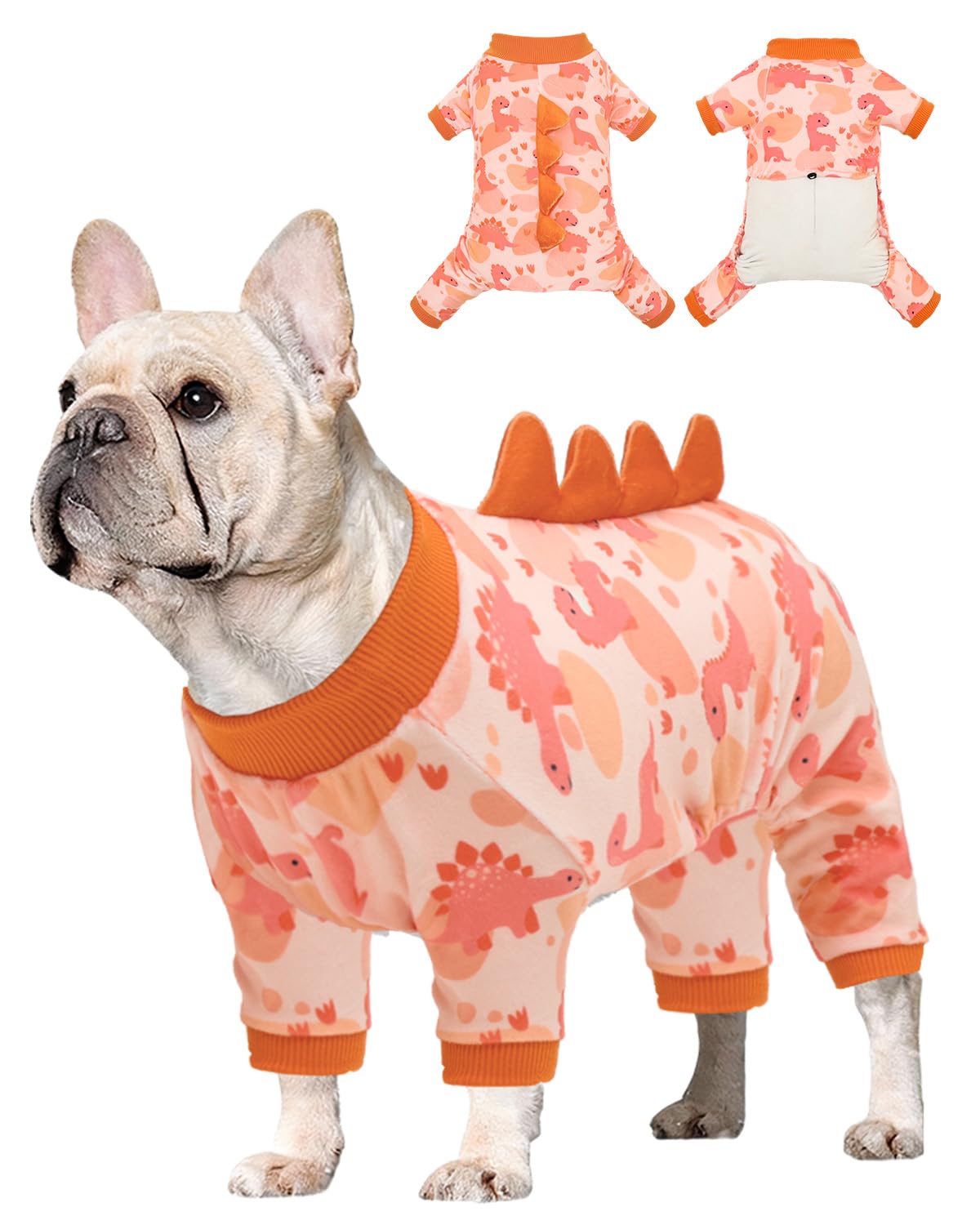 CuteBone Dinosaur Costume Dog Pajamas, Stretchy Spandex Crystal Velvet Sleepwear Coat for Small Dogs, Soft & Warm Pet Outfit Clothes for Cold Weather, Cozy Pullover Design COSP05XXL