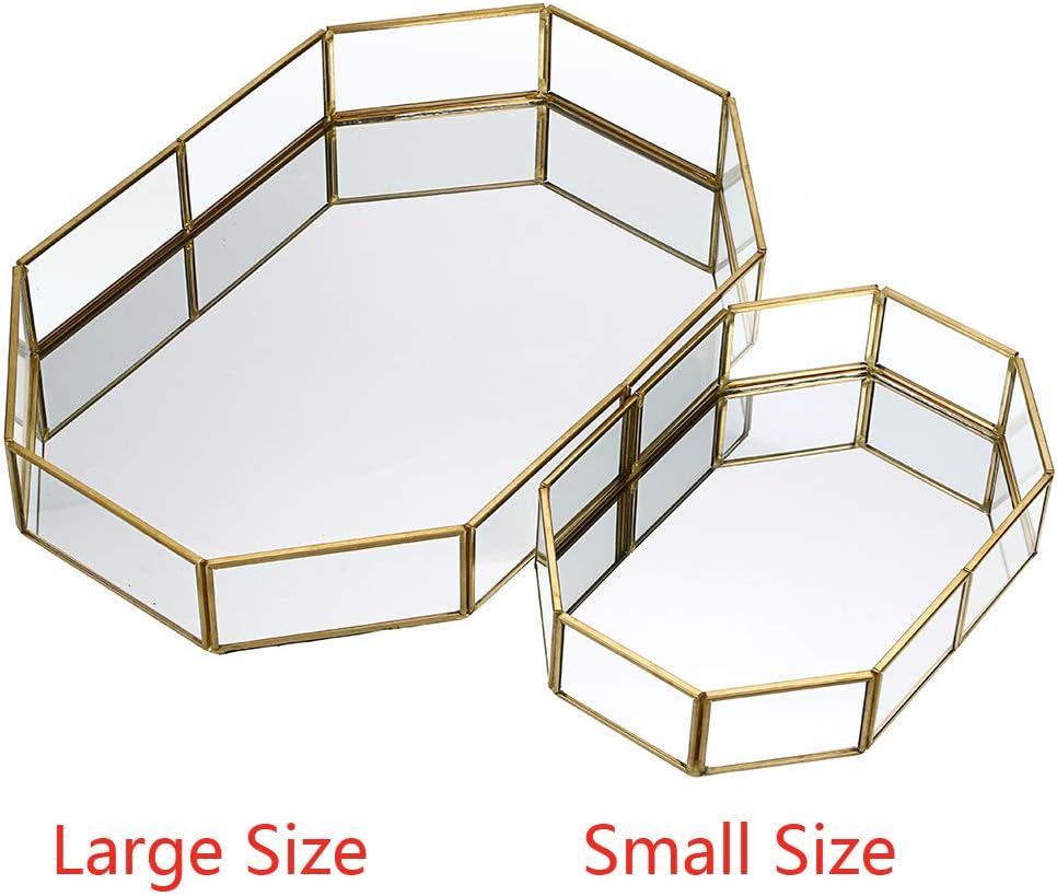 Hipiwe Mirror Glass Vanity Tray - Gold Ornate Makeup Organizer Perfume Tray
