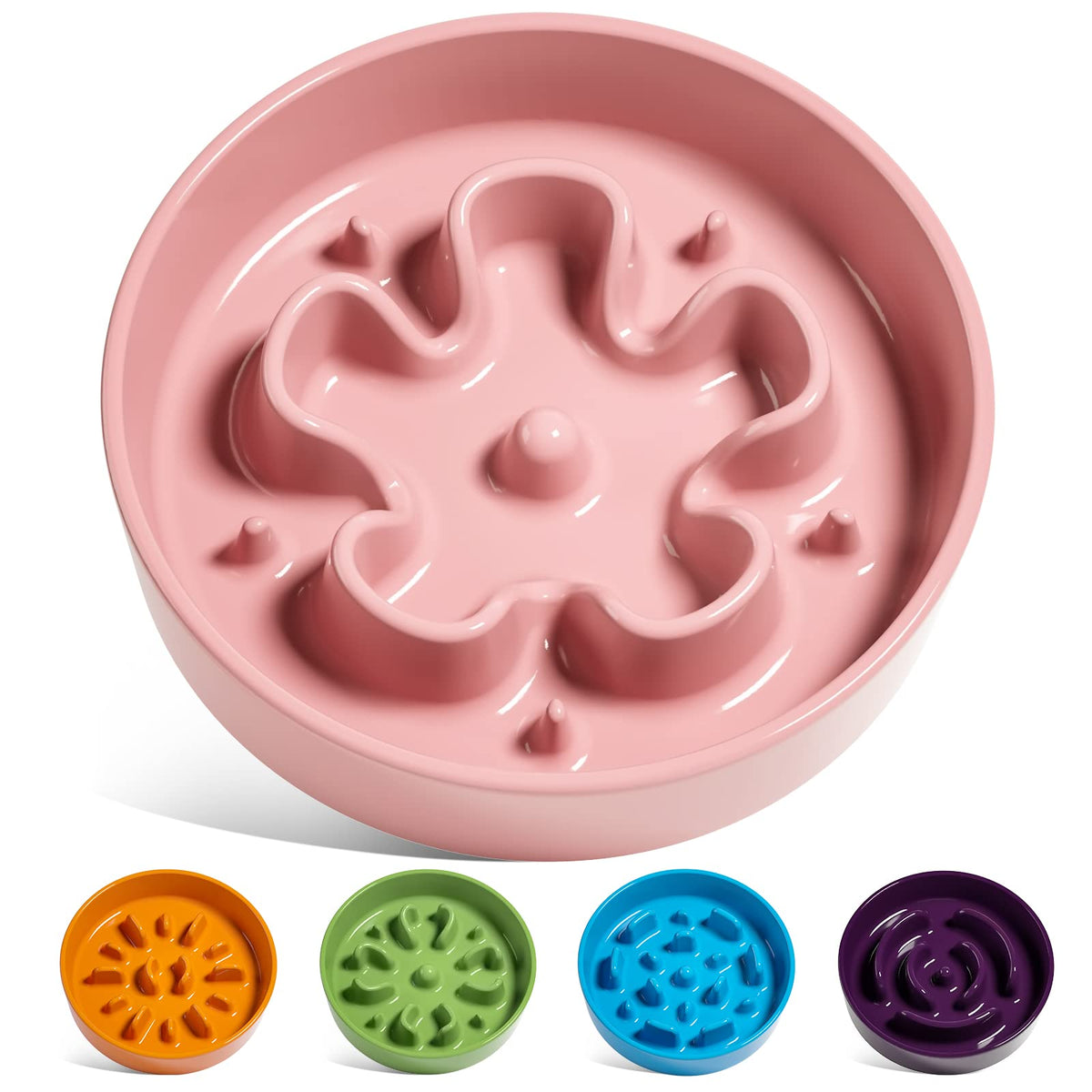 LE TAUCI Dog Bowls Slow Feeder Ceramic, 1.5 Cup Slow Feeding Bowl for Small and Medium Breed, Puzzle Dog Food Bowl for Fast Eater, Maze Purple