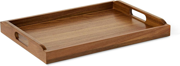 Amazon Basics Wooden Serving Tray, 17" x 12" Acacia Wood Decorative Tray Platter With Built-in Handles for Breakfast in Bed, Food & Drinks, Entertaining, Coffee Table & Ottoman