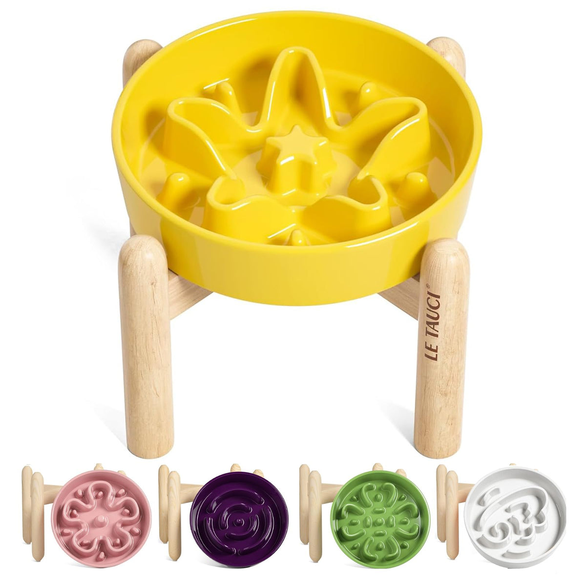 LE TAUCI Dog Bowls Slow Feeder Ceramic, 1.5 Cup Slow Feeding Bowl for Small and Medium Breed, Puzzle Dog Food Bowl for Fast Eater, Maze Purple