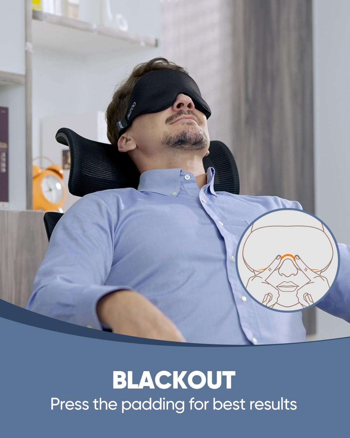 MZOO Luxury Sleep Mask for Women Men Patented Light Blocking Design | Zero Eye Pressure, 3D Contoured Sleeping Mask for Side Sleeper, Breathable, Adjustable, for Travel, Black