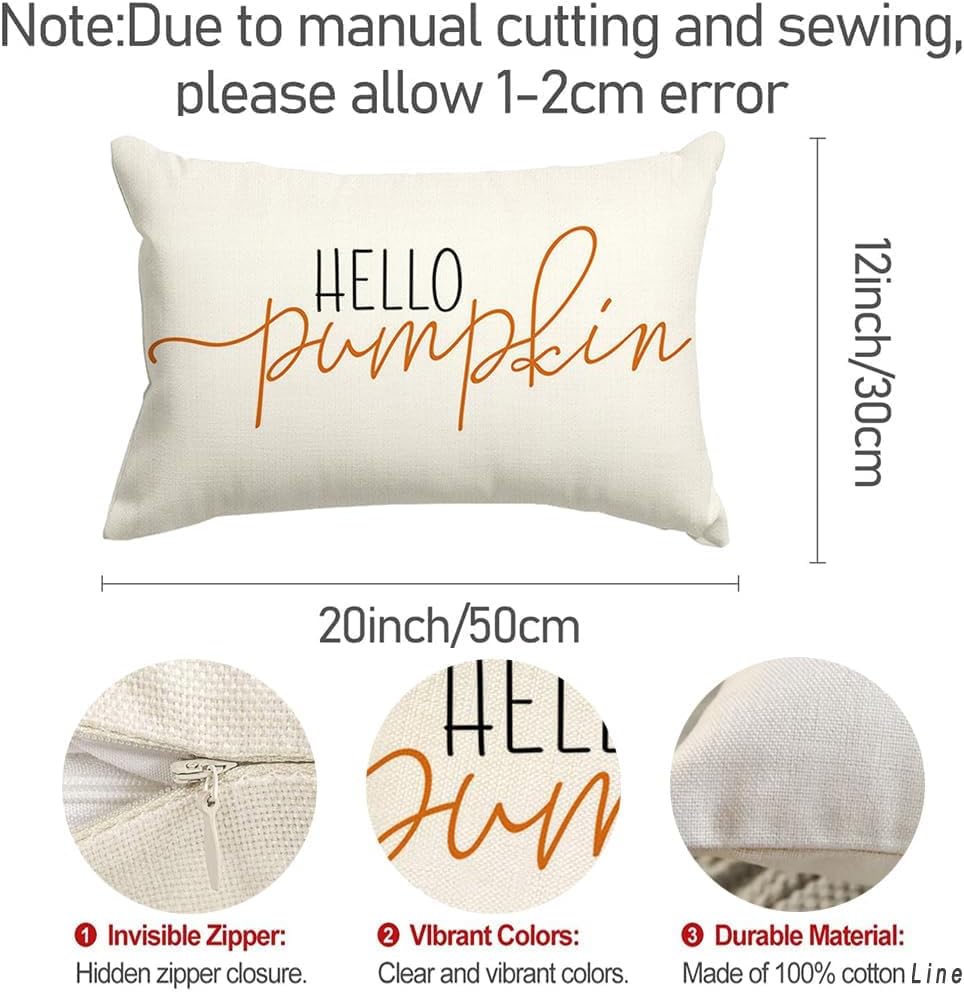 RABUSOFA Fall Pillow Covers 12x20 Pumpkin Decor Fall Decorations for Home