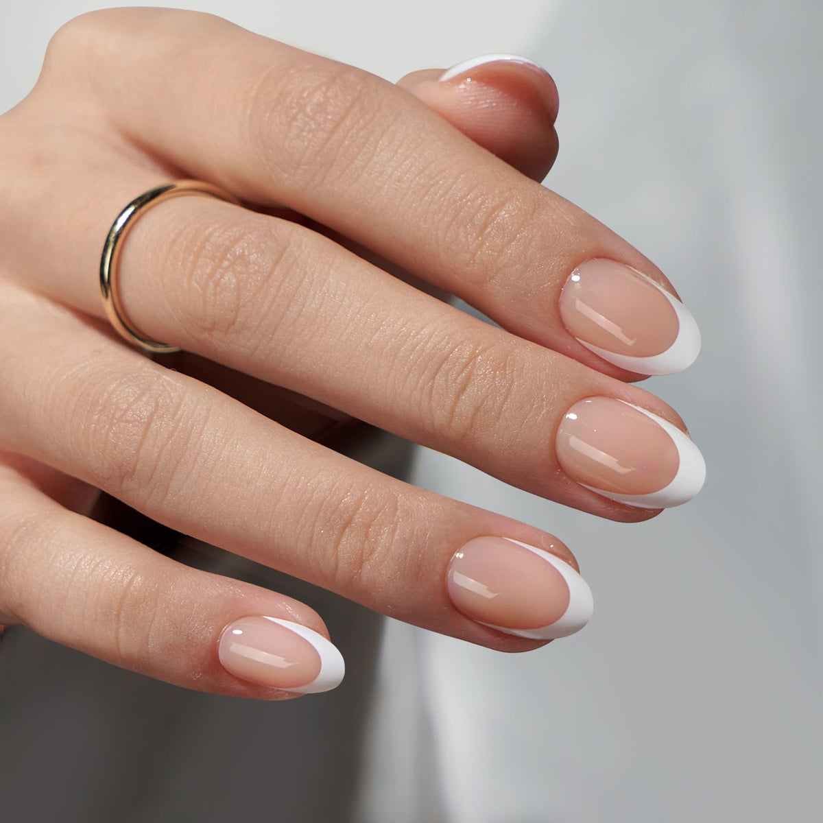 BTArtbox Press On Nails, Cream Puff, Short Almond, Ombre Off White, 32Ct | 2+ Weeks Wear, Salon-Quality Natural Nails, 10-Minute Easy Daily Application, Fast Removal, 16 Sizes, All-in-One Complete Kit