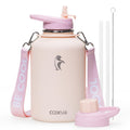 Coolflask Water Bottle with Straw, 40 oz Insulated Metal Water Flask with Straw & Spout Lids, Stainless Steel Double Wall Vacuum, Keep Cold 48h Hot 24h, Leak Proof, BPA-Free, Apricot Pink
