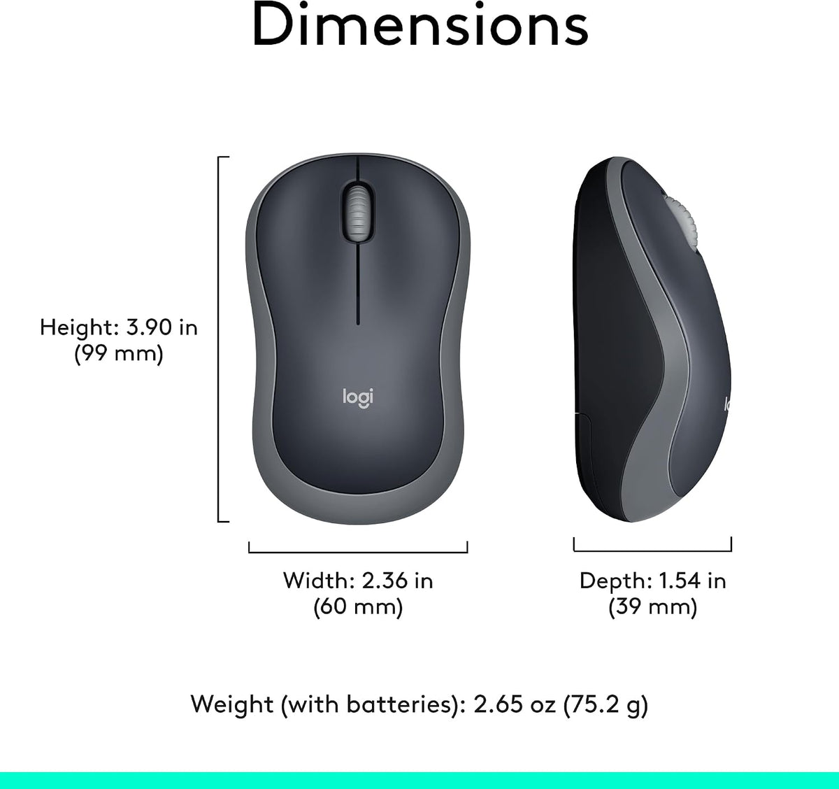 Logitech M185 Compact Ambidextrous 2.4 GHz Wireless Mouse - Swift Grey