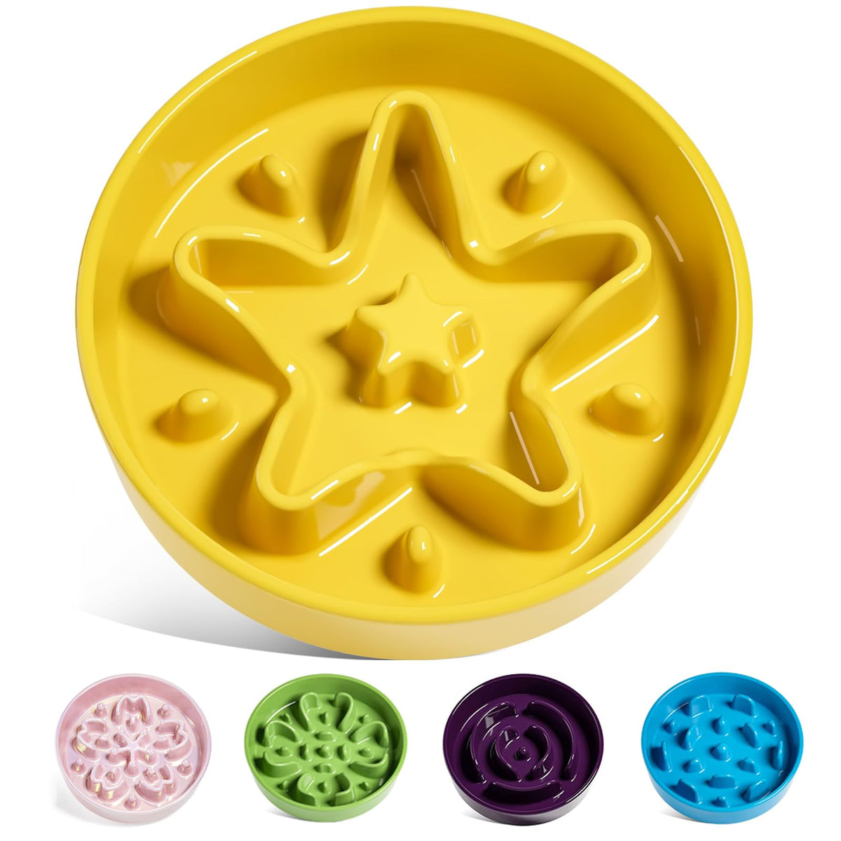 LE TAUCI Dog Bowls Slow Feeder Ceramic, 1.5 Cup Slow Feeding Bowl for Small and Medium Breed, Puzzle Dog Food Bowl for Fast Eater, Maze Purple