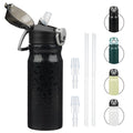 Konokyo 18 oz Insulated Water Bottle with Straw Lid, Stainless Steel Vacuum Sports Water Bottle, Leak-Proof Reusable Metal Flask with Carry Loop, BPA-Free Travel Bottle for Gym, School, Office