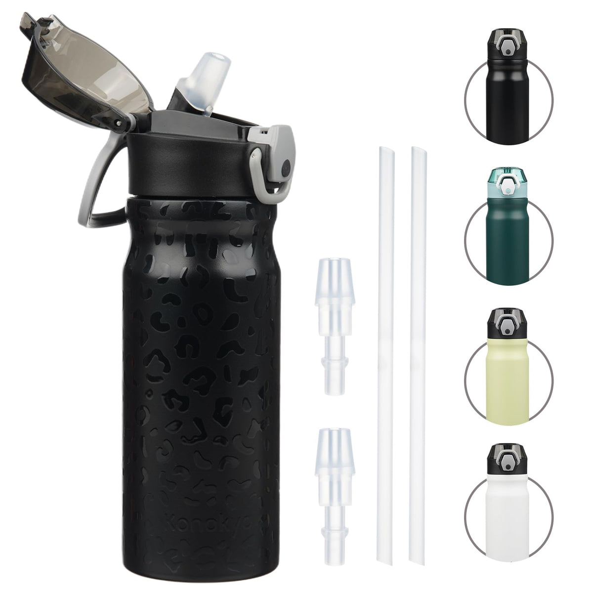 Konokyo 18 oz Insulated Water Bottle with Straw Lid, Stainless Steel Vacuum Sports Water Bottle, Leak-Proof Reusable Metal Flask with Carry Loop, BPA-Free Travel Bottle for Gym, School, Office