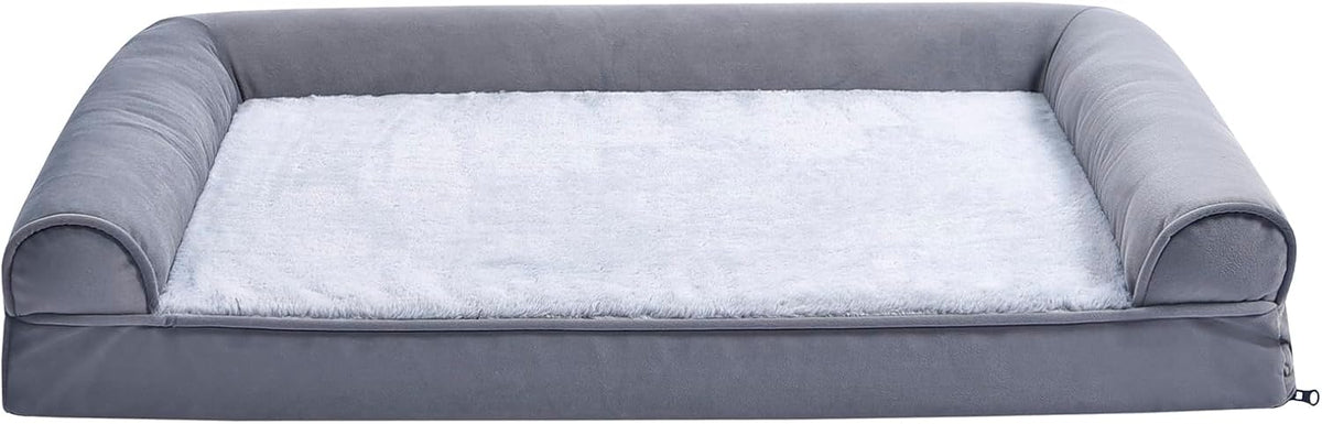 Amazon Basics Living Room Couch Dog Bed with Premium Foam, Non-Slip Bottom, Removable Washable Cover, Pressure-Relief Support for Dogs up to 55lbs, Large (36" x 27"), Grey
